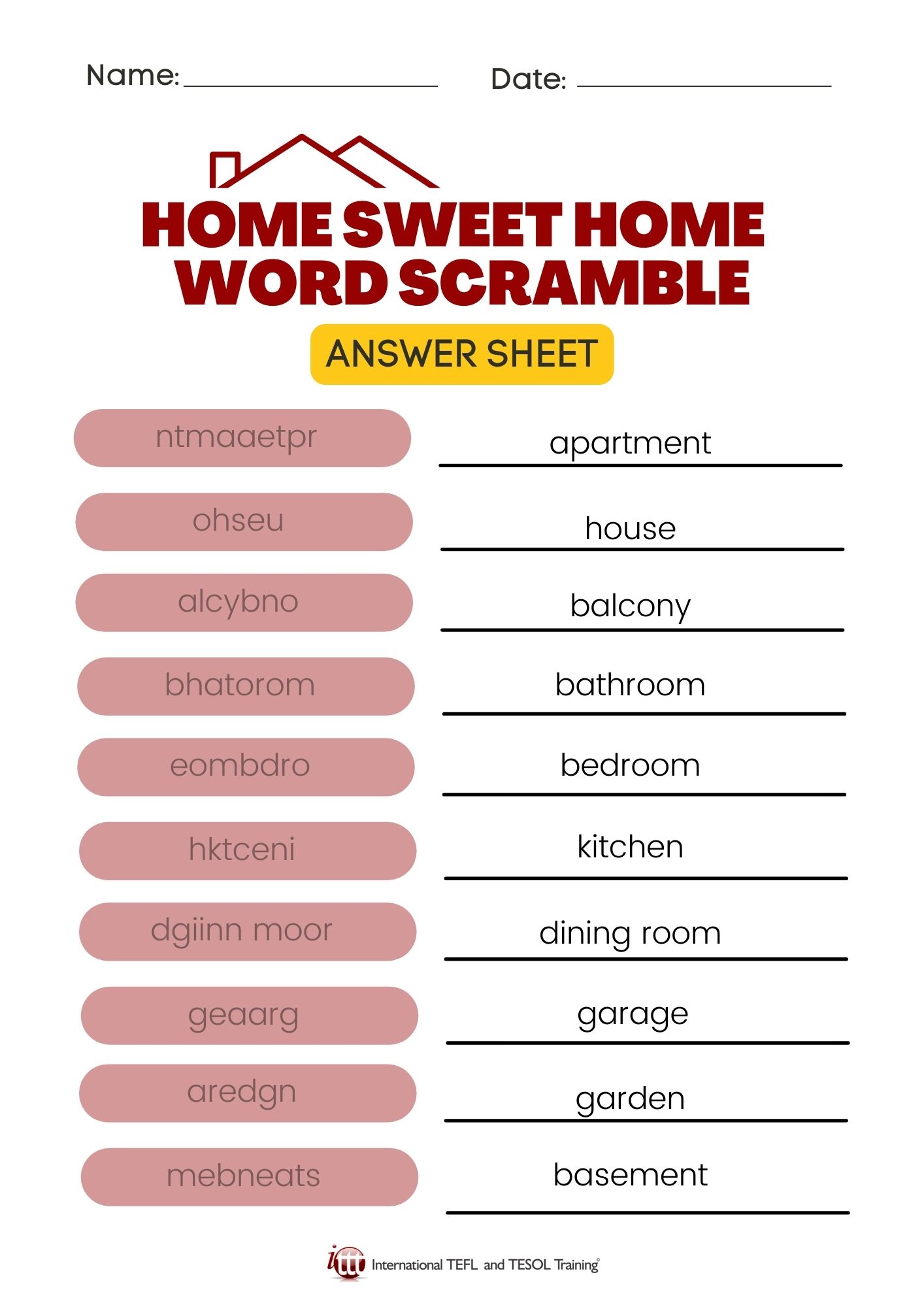 Home Sweet Home EFL Word Scramble ️ ️ ️ ITTT